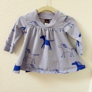 TEA COLLECTION Lilac Mist Highland Horse printed v-neck Baby Dress -  blue purpl